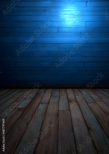 Simple room  blue Wall  hardwood Floor