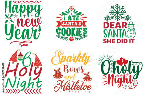 Merry Christmas and Holiday Celebration Labels And Badges Collection Christmas Vector Illustration for Printing Press  Bookmark  Logo