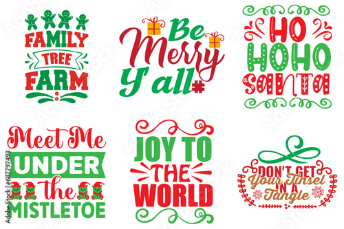 Fototapeta Naklejka Na Ścianę i Meble -  Merry Christmas Calligraphic Lettering Set Christmas Vector Illustration for Label, Vouchers, T-Shirt Design