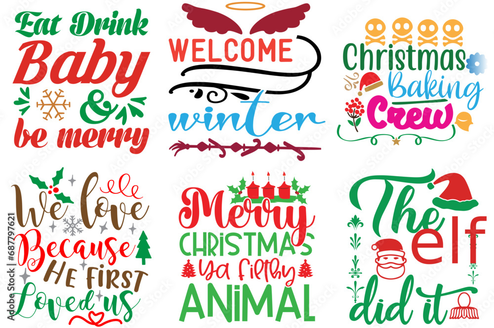 Merry Christmas Typography Collection Christmas Vector Illustration for T-Shirt Design, Banner, Social Media Post