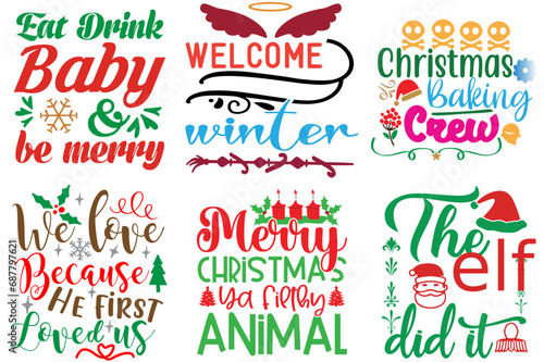 Merry Christmas Typography Collection Christmas Vector Illustration for T-Shirt Design  Banner  Social Media Post