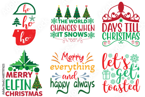 Merry Christmas and Happy New Year Labels And Badges Bundle Christmas Vector Illustration for Advertising  Poster  Banner