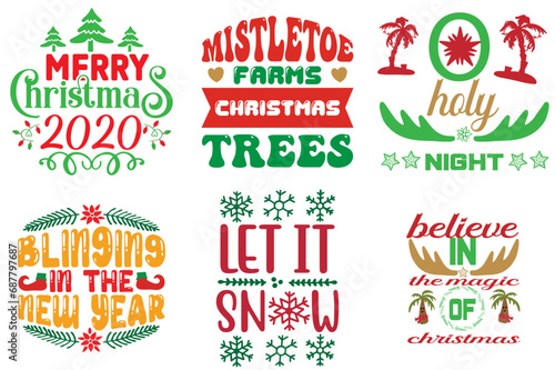 Holiday Celebration and Winter Typographic Emblems Bundle Christmas Vector Illustration for Greeting Card  T-Shirt Design  Banner