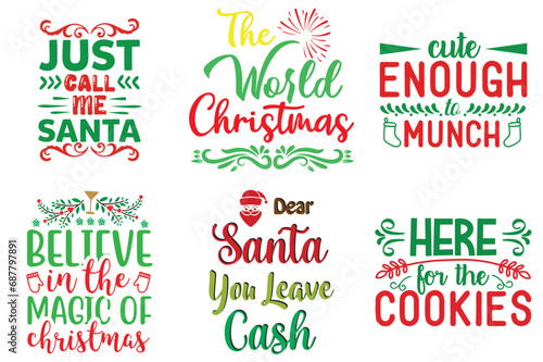 Merry Christmas Typography Set Christmas Vector Illustration for Postcard, Mug Design, Printable