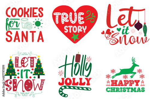 Merry Christmas and Happy Holiday Typography Bundle Christmas Vector Illustration for Decal, Book Cover, Advertising