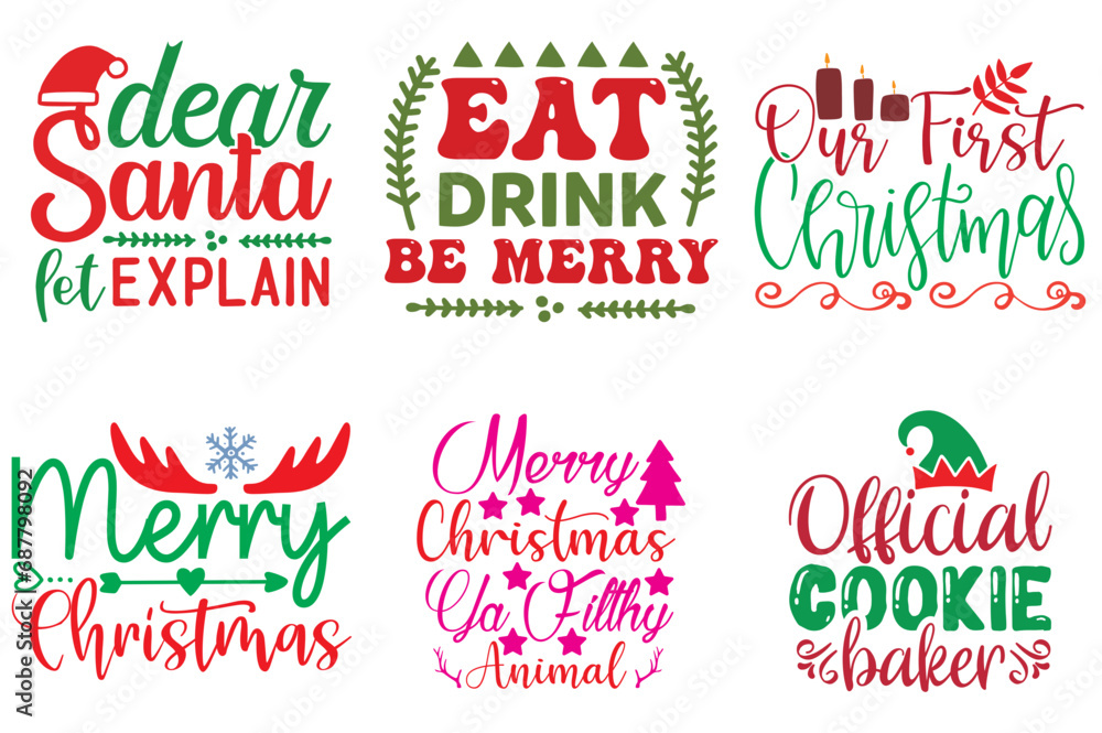 Christmas and New Year Inscription Bundle Christmas Vector Illustration for Icon, Stationery, Greeting Card Christmas and New Year Inscription Bundle Christmas Vector Illustration for Icon, Stationery, Greeting Card