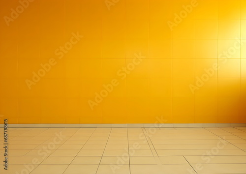 Simple room, mustard color Wall, tiled Floor © ABDULRAHMAN