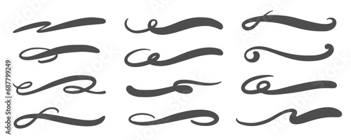 Swashes swoops and swishes calligraphy signs. Underlines hand drawn strokes. Vector symbols set.