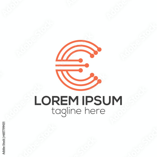 Initial C letter tech logo design concept isolated vector template illustration for business and company