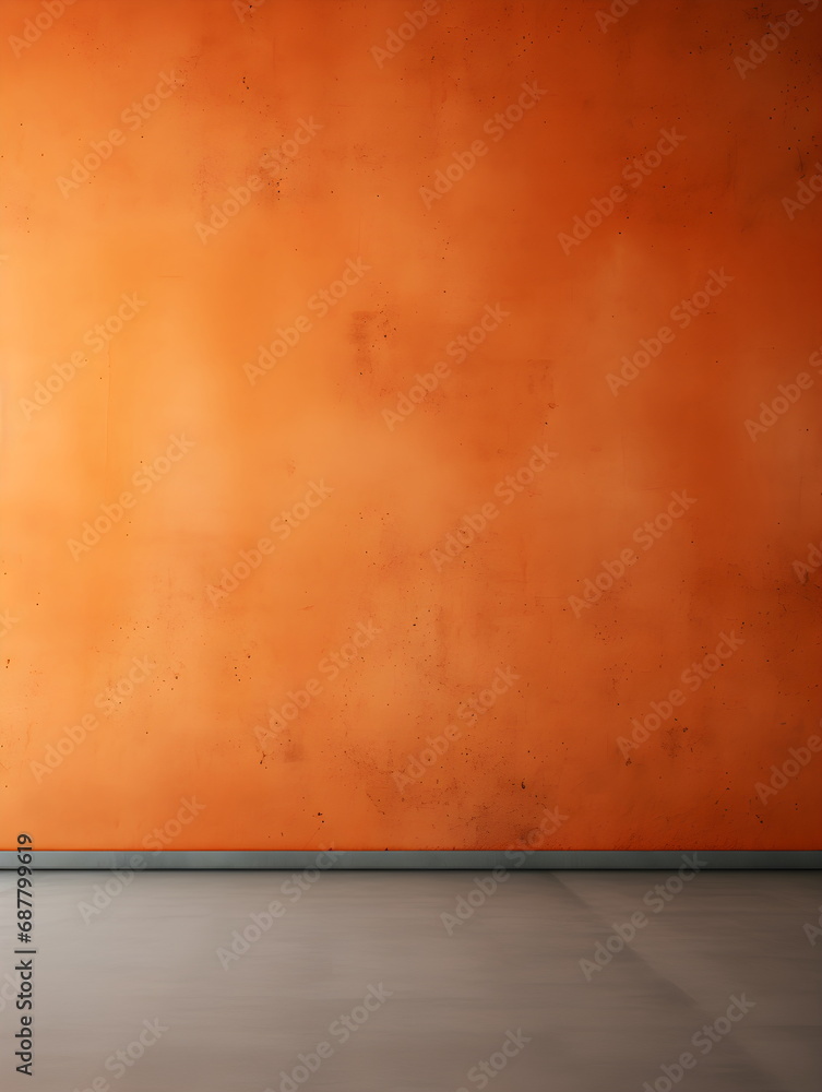 Simple room, persimmon color Wall, vinyl Floor