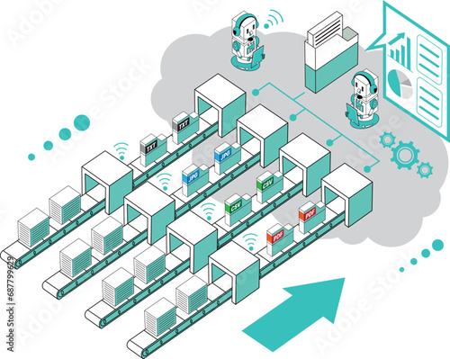 ペーパーレス・文書を電子化してクラウドで共有するイメージイラスト