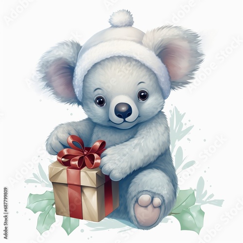Cute Koala with gift Christmas & Happy new year concept