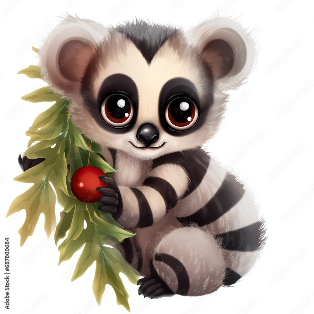 baby lemur on white background christmas concept baby lemur on white background christmas concept