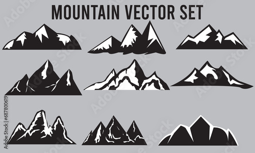 Mountains silhouettes 9 set Shapes For Logos mountain icons set. vector illustration. photo