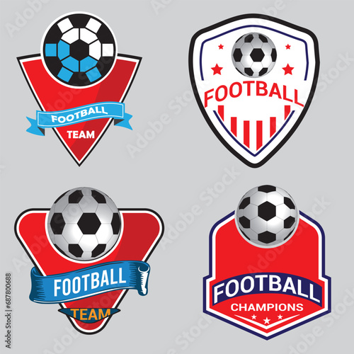 Set of 4 soccer Logo or football club sign Badge. Football logo with shield background vector design, Soccer football logo, emblem collections, designs templates.