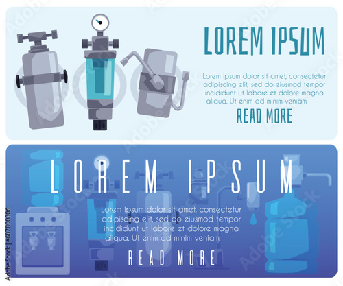 Set of website banner templates about different water filters flat style