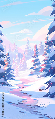 Heavy snowfall, concept illustration of forest scene in winter countryside © lin
