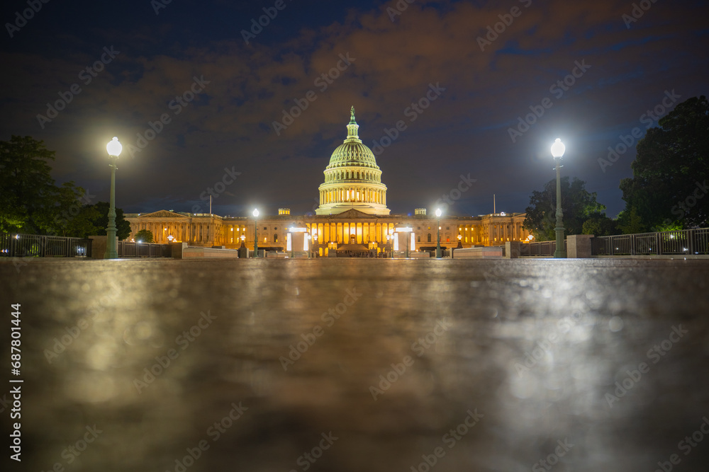 Washington DC, Capitol building. Supreme Court, Washington monument. USA Congress in Washington D. C. Grand Capitol hosts legislative decisions. Center of Washington D.C.