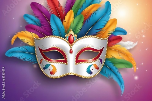 3d rendering illustration illustration venice carnival colorful feather mask,space for text or message,banner or greeting card.ai generated © KengVit14