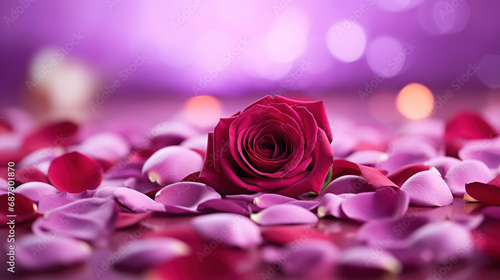 Pink and red roses petals on a bokeh background. Pink and red roses petals on a bokeh background.