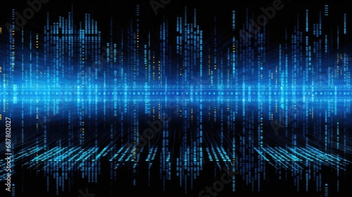 Blue digital binary data computer screen background, technology matrix backdrop. Generative ai