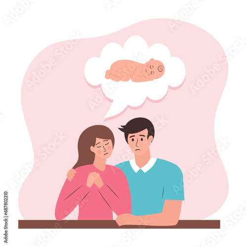 Man supports woman. Young infertile couple. Unsuccessful IVF attempt. Empathy and compassion.