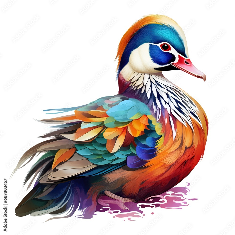 Obraz premium Mandarin ducks multicolored plumage