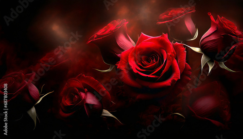 red roses on dark background, Valentine day card