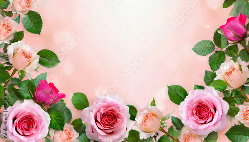 Wallpaper Mural pink roses on bright background with copy space Torontodigital.ca