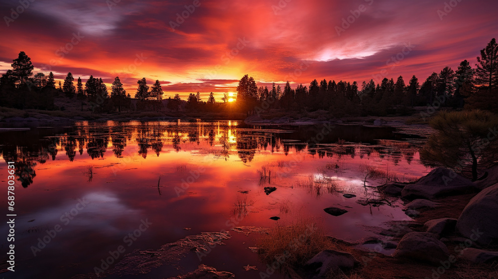 Obraz premium astonishing view of sunset over the river