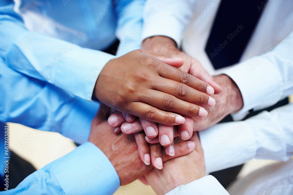 Business people, hands together and teamwork for motivation, unity or collaboration at office. Group of employees piling for building, diversity or meeting in trust, community or support at workplace Business people, hands together and teamwork for motivation, unity or collaboration at office. Group of employees piling for building, diversity or meeting in trust, community or support at workplace