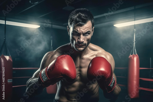 Athletic man muscular fighter boxing exercising male boxer strength adult sport © SHOTPRIME STUDIO
