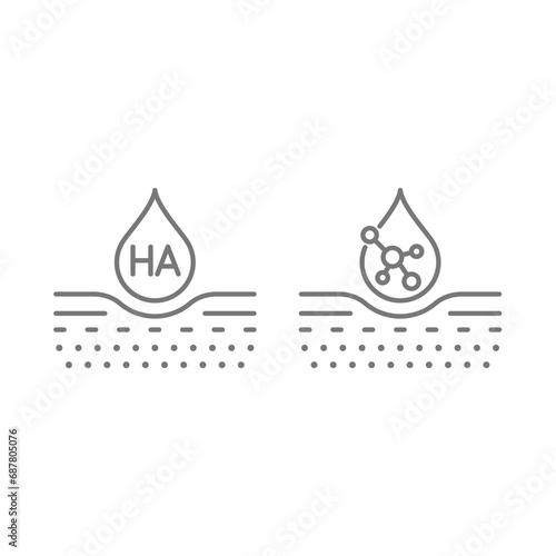 Hyaluronic acid skin treatment line vector icon. Hyaluronan anti aging drop therapy and filler.