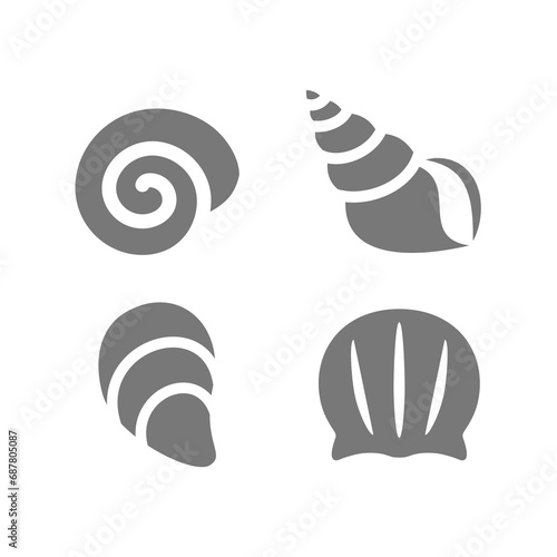 Sea shell and mussels vector icon set. Shellfish, seashell and shells icons.