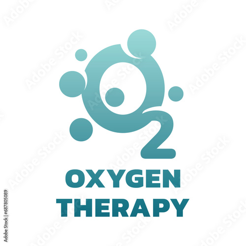 Oxygen, O2 therapy vector logo. Oxygenation, oxygen molecule and medical treatment icon.