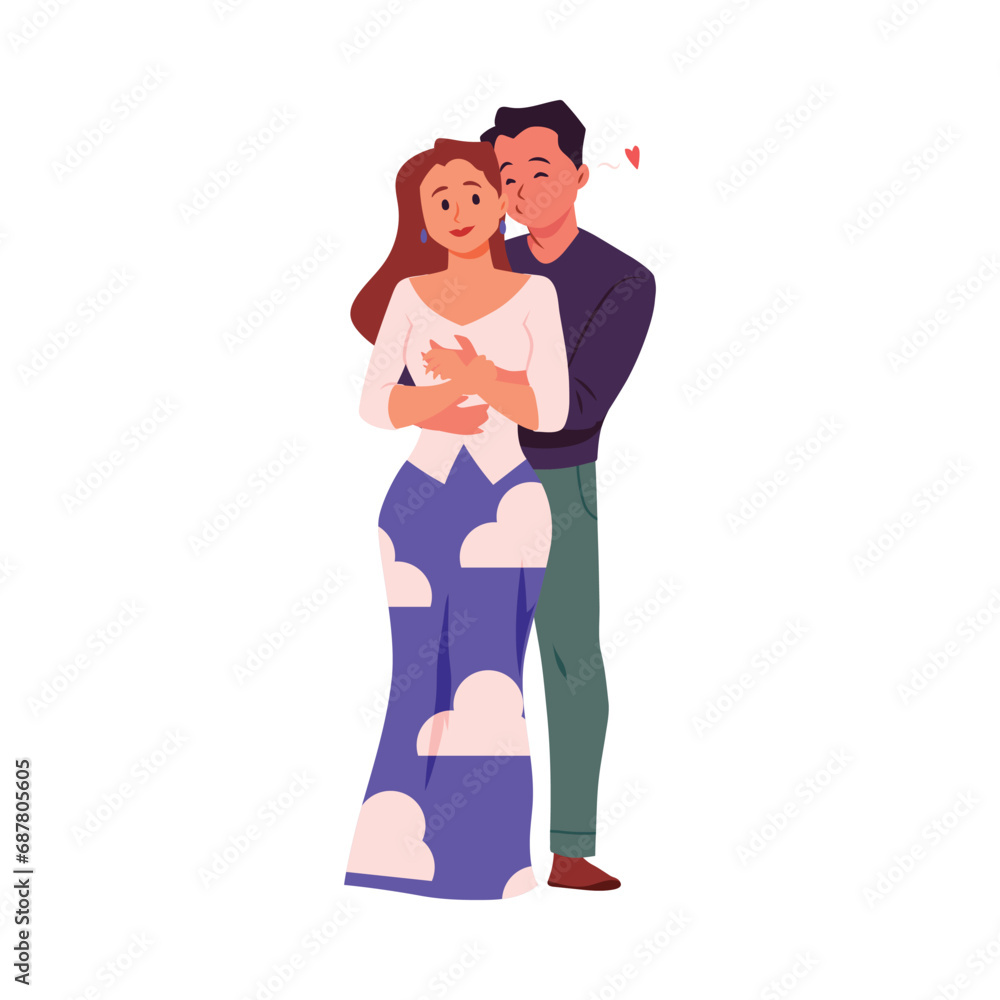 Enamored couple hugging and kissing, vector love relationship, romantic sweethearts, two lovers spending time together Enamored couple hugging and kissing, vector love relationship, romantic sweethearts, two lovers spending time together