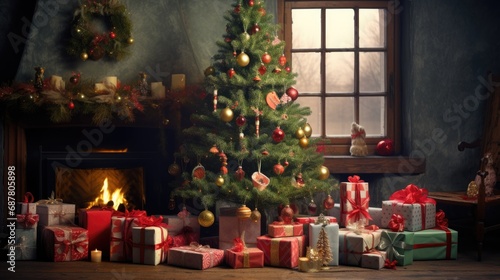 A fabulous room with gifts and a Christmas tree.