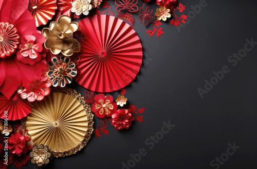 Red background with flowers and Chinese elements