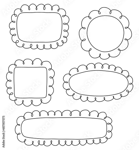 手書きのフレームセット　レトロな曲線フレーム