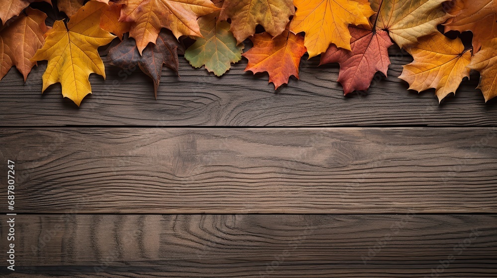 Autumn leaves on wooden background with copy space. Top view Autumn leaves on wooden background with copy space. Top view