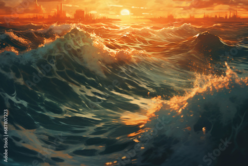 Turquoise Ocean Waves. Ai generative