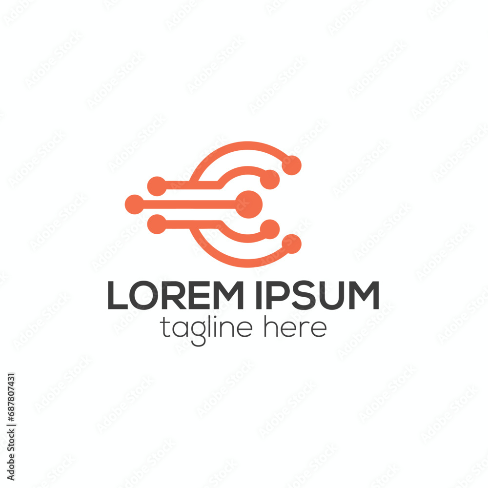 Initial C letter tech logo design concept isolated vector template illustration for business and company Initial C letter tech logo design concept isolated vector template illustration for business and company