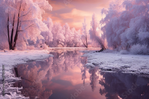 Beautiful Winter Landscape. Ai generative