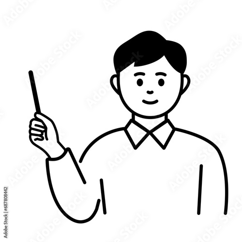 棒を使って説明をする男性のイメージ素材