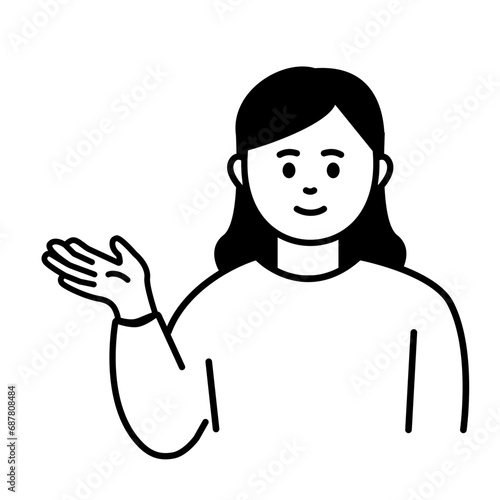 手のひらで説明をする女性のイメージ素材