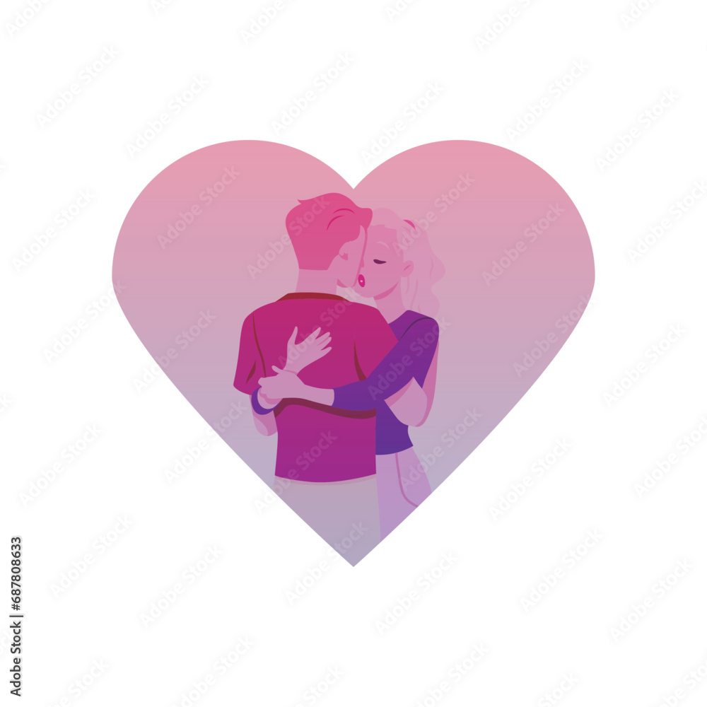 Kissing young couple in heart shape flat style, vector illustration Kissing young couple in heart shape flat style, vector illustration