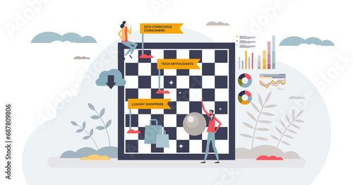 Strategic product positioning and business strategy tiny person concept, transparent background.Effective company development with precise market and customer research illustration.