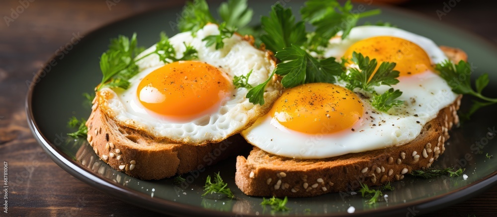 Heart-shaped eggs on toast, a delightful morning meal.