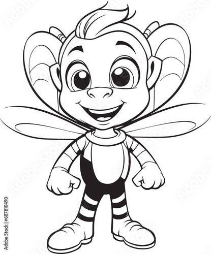 hand drawn bee outline kawai style coloring page illustration 