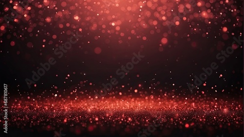 Abstract background with red glittering particles and bokeh. Vector illustration